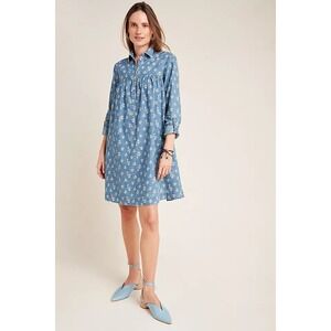 Anthropologie Pilcro Rochelle Shirt Dress Size 4 Denim Floral Prairie Cottage